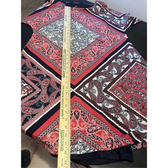 Ronni Nicole Women’s Size 10 Open Shoulder 3/4 Slv Lined Navy Printed Dress - Picture 16 of 16